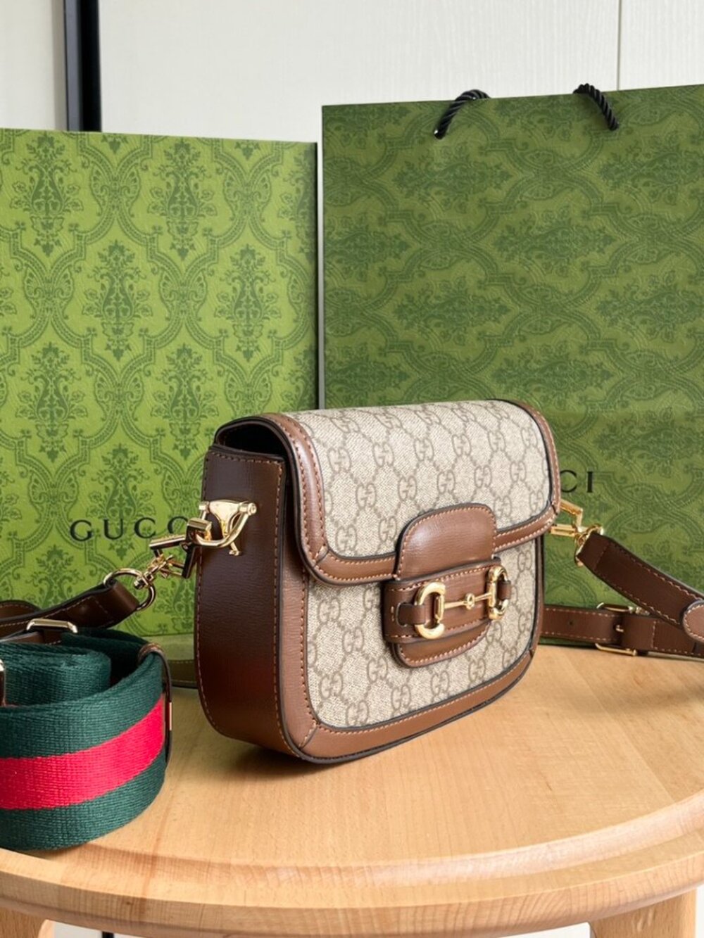 Gucci 1955 Horsebit GG Supreme Crossbody Saddle Bag Full Gift Set